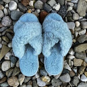 Mint Green Fluffy Plush Slide Slippers / Scuffs